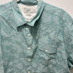 GRAYERS Size XXL Mens Short Sleeve Polka Dot Leaf Button Shirt‎ Green